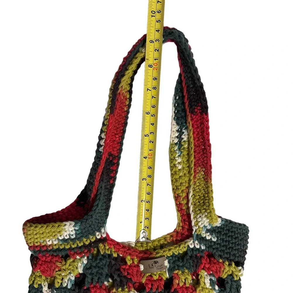 Hand Crochet Green Red‎ Hand Bag Tote Bag